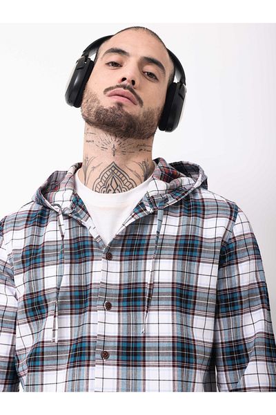British Club By Styli Checked Print Regular Fit Hooded Shirt