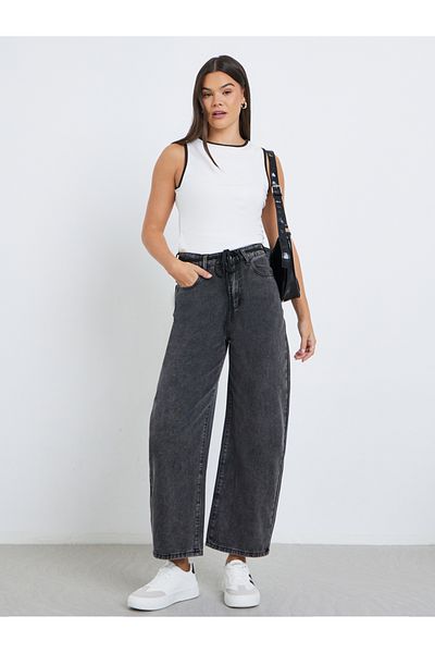 Styli Relaxed Fit Mid Rise Jeans with Drawstring Detail