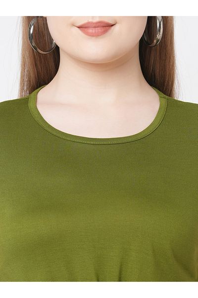 Mish By Styli Women Olive Solid Twist Front Short Sleeve T-Shirt