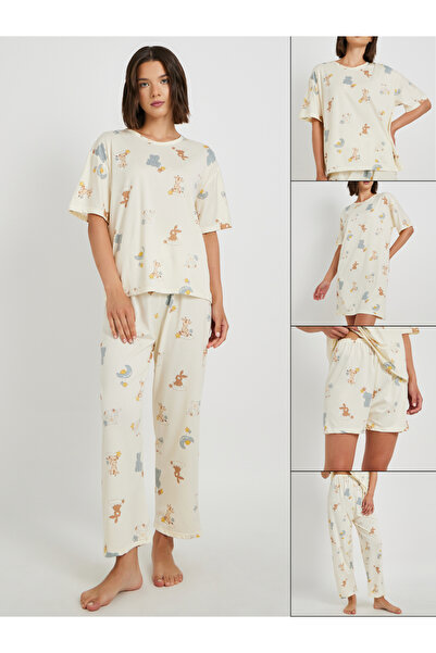 Styli مجموعة من 4 قطع - تي شيرت مطبوع وشورت مع قميص نوم وبنطلون