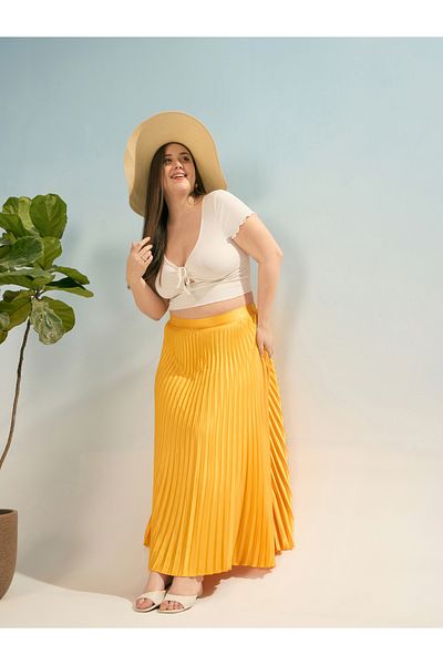 Sassafras By Styli Plus Mustard Accordion Pleated Skirt