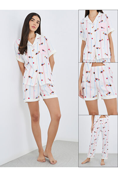 Styli Pack of 3 - Peppy Pattern Cotton Shirt, Pants and Shorts