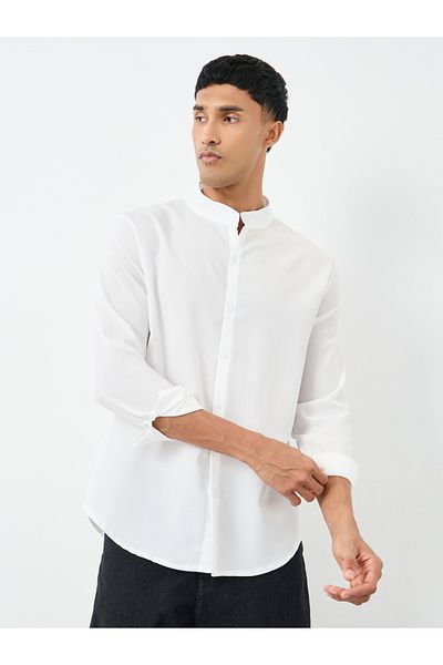 Styli Linen Blend Mandarin Collar Regular Fit Shirt