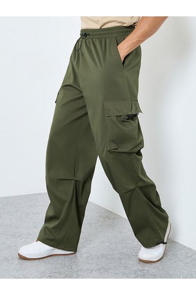 Styli Men Olive Woven Oversized Cargo Joggers with Adjustable Loop