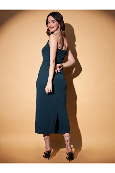 Kassually By Styli Solid Square Neck Strappy Sheath Midi Dress