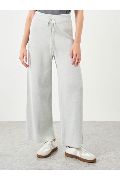 Styli Flat Knit Wide Leg Pants with Drawstring Waist