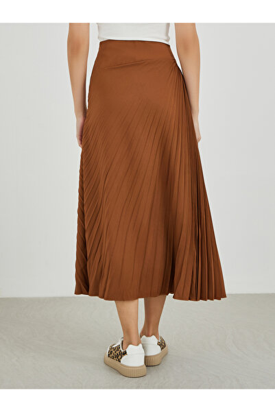 Styli Solid Pleated A-Line Midi Skirt