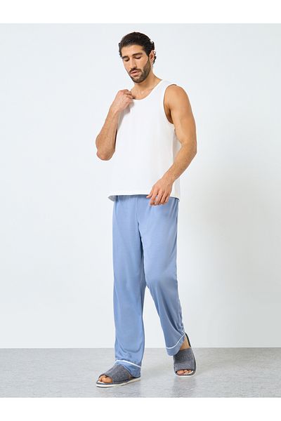 Styli Navy Blue Solid Pyjama with Contrast Piping Detail