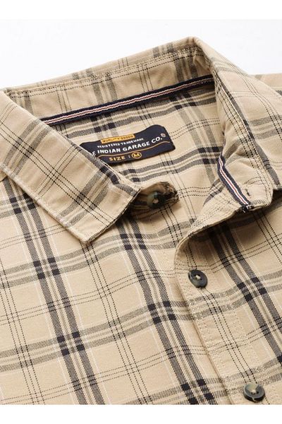 The Indian Garage Co By Styli Men Beige Slim Fit Checked Casual Shirt