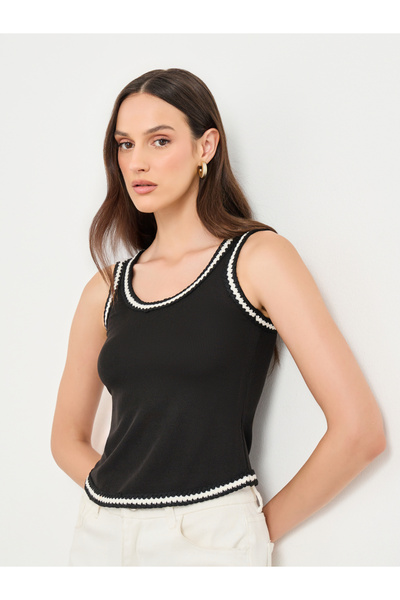 Styli Black Ribbed Tank with Contrast Trim