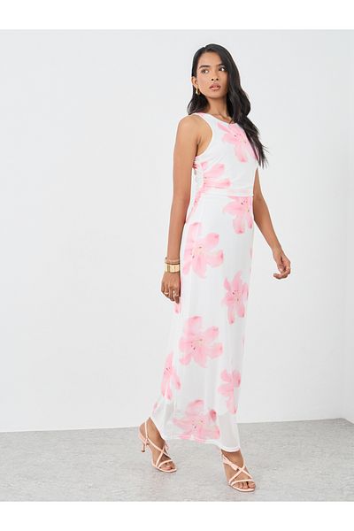 Styli Floral Print Sleeveless Midi Dress