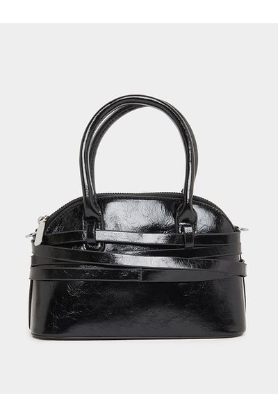 Styli Women Black Belted Handbag with Buckle Detail