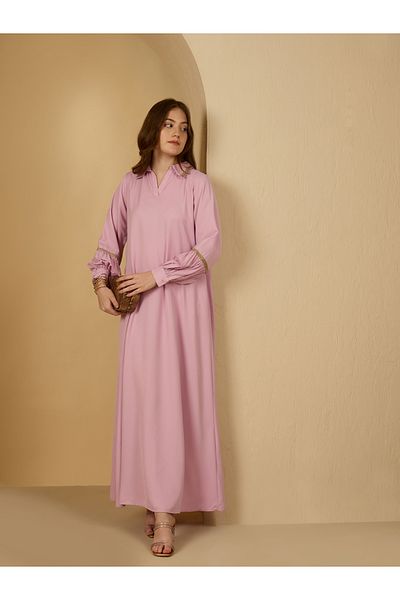 Styli Lace Trim Collared Jalabiya