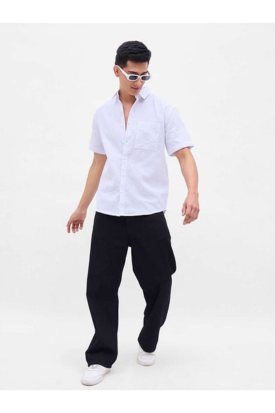Mascln Sassafras By Styli Men White Striped Short Sleeve Relaxed Fit Shirt with Pocket