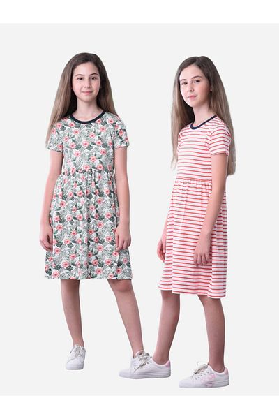 Victor and Jane By Styli Pack of 2 - All-Over Printed Short Sleeve A-Line Dress