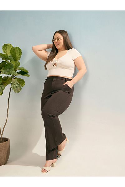 Sassafras By Styli Plus Dark Brown Flared Bell Pants