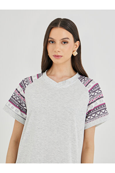 Styli Printed Reglan Sleeve Round Neck Midi Dress