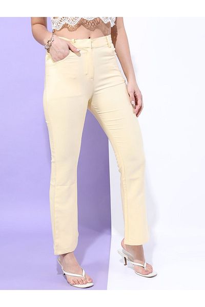 Freehand By Styli Women Light Yellow Bootcut Fit Solid Pants