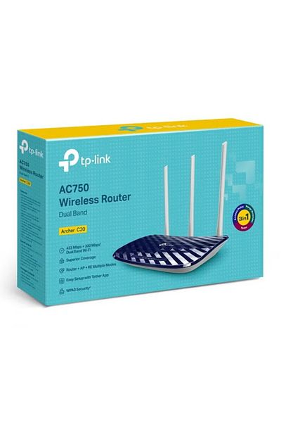 TP-LINK جهاز التوجيه اللاسلكي آرتشر C20 ثنائي النطاق - اتصال واي فاي سريع ومستقر - أزرق