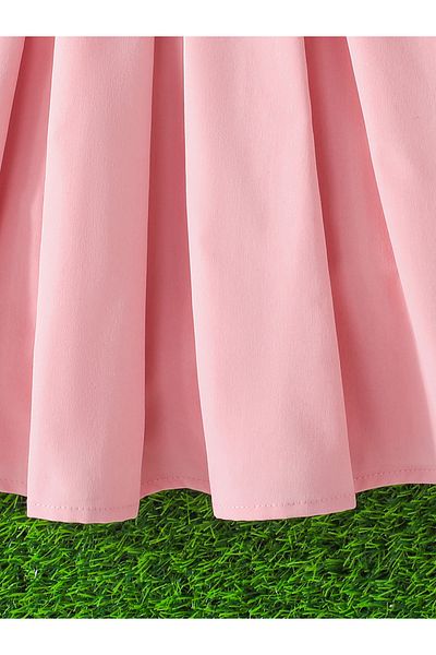 Styli Pink Box Pleated Puff Sleeve Dress with Hat