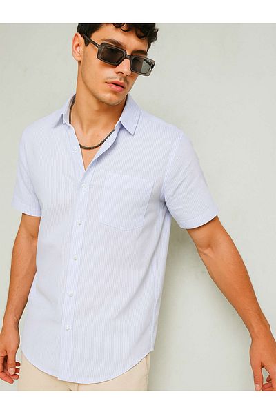Mascln Sassafras By Styli Men White Striped Short Sleeve Relaxed Fit Shirt with Pocket