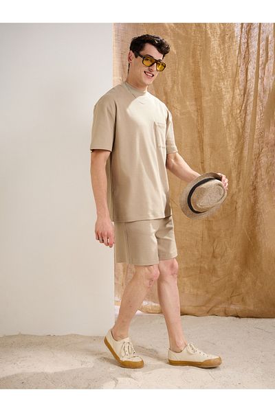 Mascln Sassafras By Styli Men Olive Waffle Textured Relaxed Fit Shorts