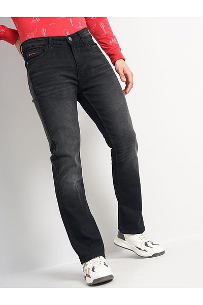 The Indian Garage Co By Styli Men Black Mid Rise Regular Fit Faded Jeans