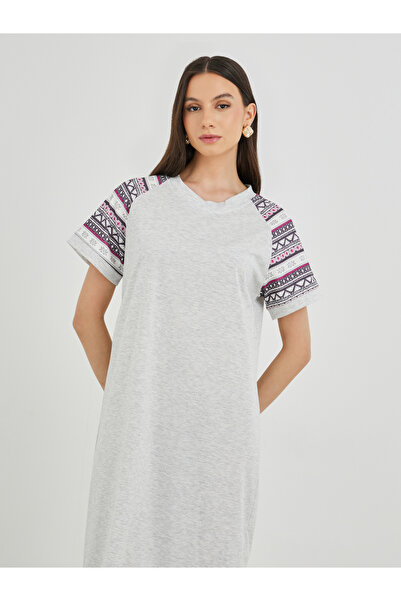 Styli Printed Reglan Sleeve Round Neck Midi Dress