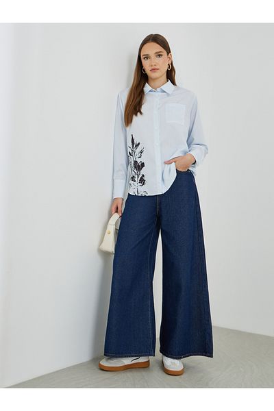 Styli Floral Print Long Sleeve Oversized Shirt