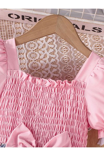 Styli Puff Sleeve Smocking Bow Dress with Flower Print