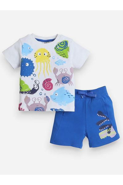 Victor and Jane By Styli Boys Cute Sea Graphic Print T-Shirt and Shorts Set