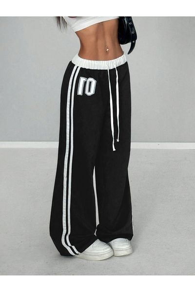Styli Women Black Side Striped Drawstring Waist Joggers