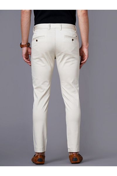 British Club By Styli Men Cream Sim Fit Flat-Front Chinos