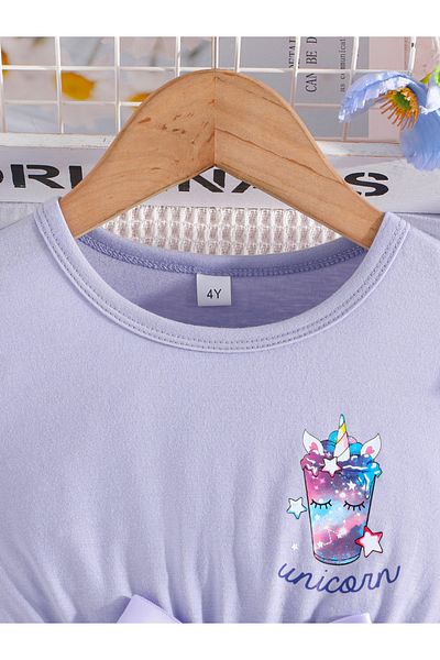 Styli Mesh Insert Bow Detail Dress with Graphic Print