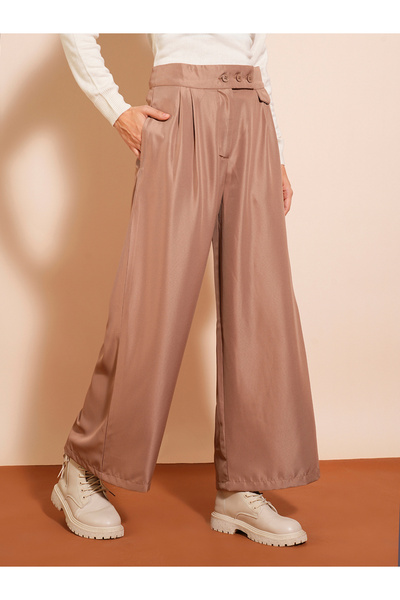 Globus By Styli Solid High-Rise Pleated Wide-Leg Trousers