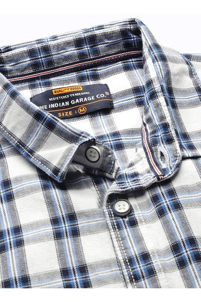 The Indian Garage Co By Styli Men White Slim Fit Checked Casual Shirt