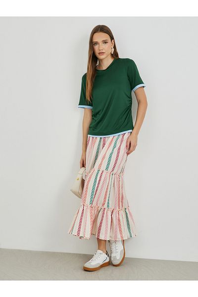 Styli Color Block Side Ruched Detail T-Shirt