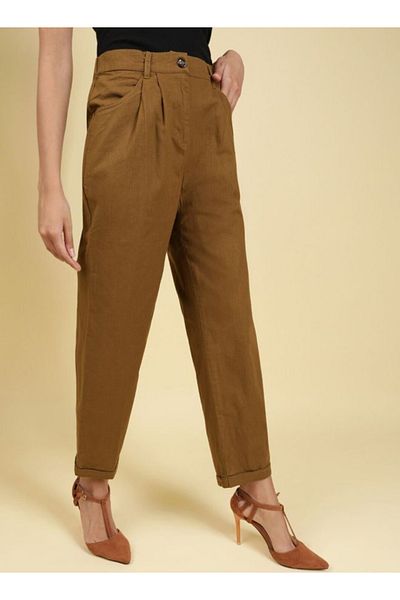 Freehand By Styli Women Brown Regular Fit Solid Pants