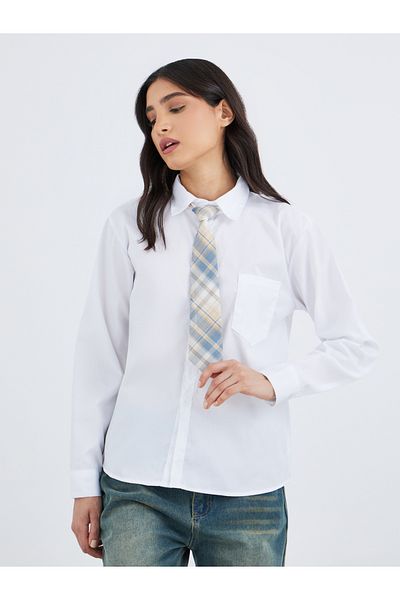 Styli Solid Long Sleeves Shirt with Tie