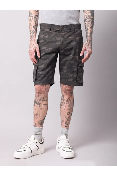 British Club By Styli Men Grey Camouflage Print Regular Fit Shorts