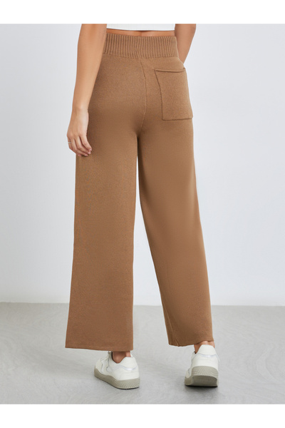 Styli Flat Knit Wide Leg Pants with Drawstring Waist