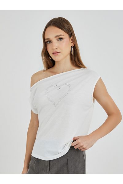Styli Embellished One Shoulder Short Sleeve T-Shirt