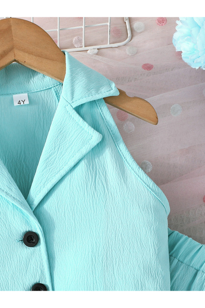 Styli Turquoise Sleeveless Top and Bow Detail Flared Pants Set