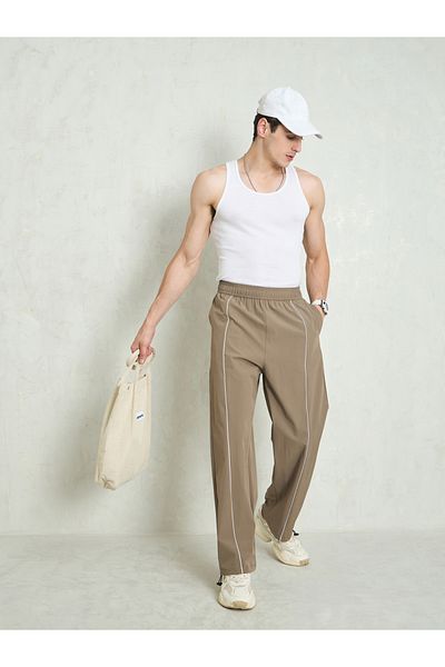 Mascln Sassafras By Styli Men Beige Piping Detail Baggy Parachute Pants