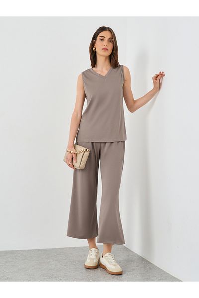 Styli Women Brown Sleeveless Top and Pants Co-Ords