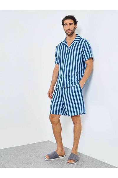 Styli Navy Blue Striped Short Sleeve Shirt and Shorts Set