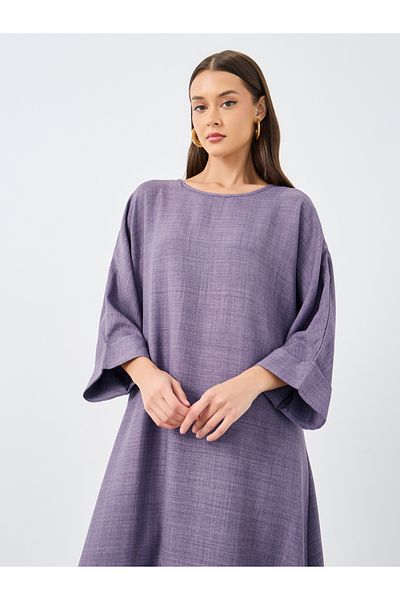Styli Women Purple Plain Batwing Sleeve Jalabiya