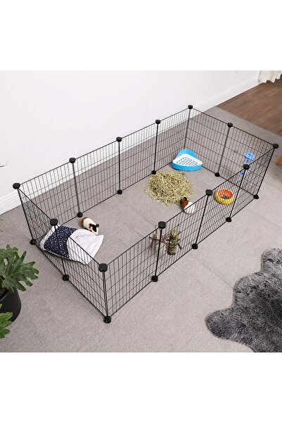 SONGMICS Tarc metalic pentru rozatoare sau alte animale mici, instalare modulara, 143x73x46cm, negru