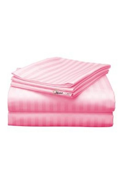 HomePuls Single Bed Sheet Damask Polycotton Stripe 1 cm, 160 x 230 cm, Bonbon Pink