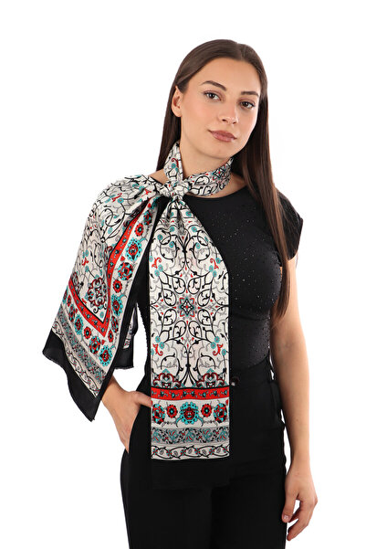Bursa İpek Black Ivy Pattern Narrow Silk Scarf